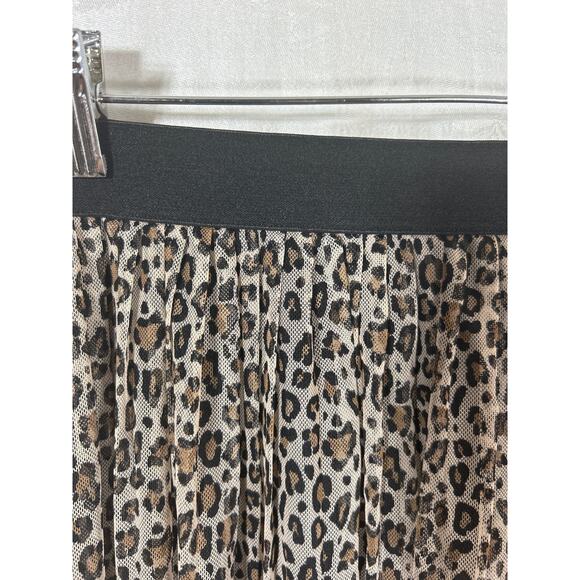 A New Day Midi Skirt Medium Brown Cheetah Print Sheer Lined Pull On - Picture 5 of 10